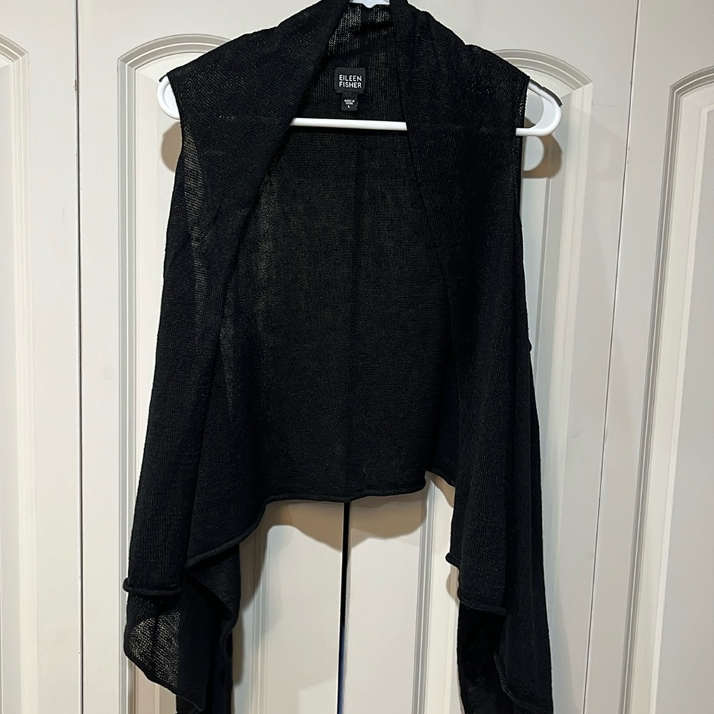 Eileen Fisher Black Open-Front Poncho